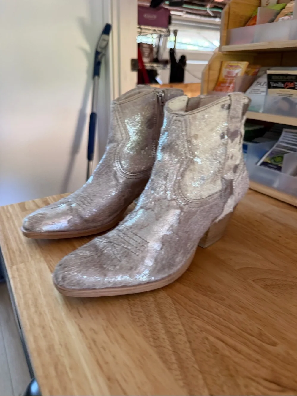 Dolce Vita Metallic Silver Hair-On Leather Ankle Boots